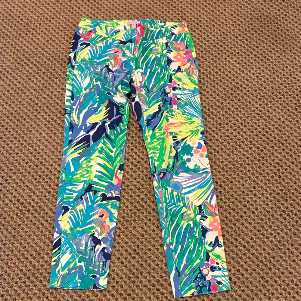 Lilly Pulitzer Tropical Leaf Print Cropped Leggings - Blue Green Multi